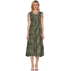 Camouflage Splatters Background V-neck Drawstring Shoulder Sleeveless Maxi Dress by Grandong