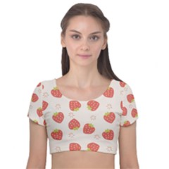 Strawberries Pattern Design Velvet Short Sleeve Crop Top  by Grandong