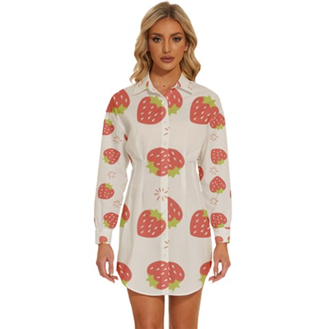 Strawberries Pattern Design Womens Long Sleeve Shirt Dress by Grandong