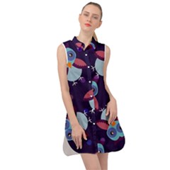 Owl Pattern Background Sleeveless Shirt Dress by Grandong