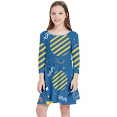 Flat Design Geometric Shapes Background Kids  Quarter Sleeve Skater Dress by Grandong