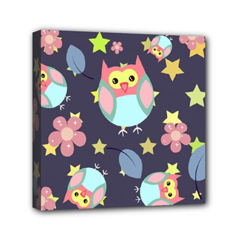 Owl Stars Pattern Background Mini Canvas 6  X 6  (stretched) by Grandong