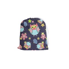 Owl Stars Pattern Background Drawstring Pouch (small) by Grandong