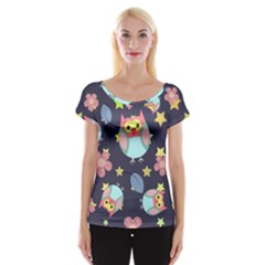 Owl Stars Pattern Background Cap Sleeve Top by Grandong