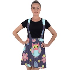 Owl Stars Pattern Background Velvet Suspender Skater Skirt by Grandong