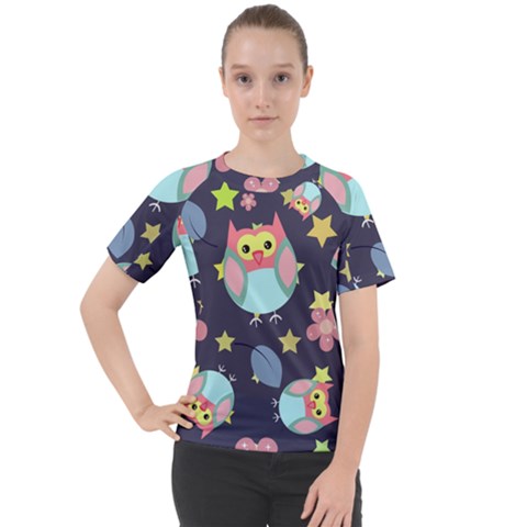Owl Stars Pattern Background Women s Sport Raglan T-shirt by Grandong