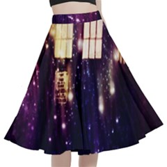 Tardis Regeneration Art Doctor Who Paint Purple Sci Fi Space Star Time Machine A-line Full Circle Midi Skirt With Pocket by Cemarart