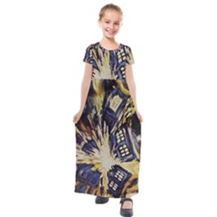 Tardis Doctor Who Pattern Kids  Short Sleeve Maxi Dress