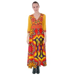  Button Up Maxi Dress Orange Pattern by VIBRANT