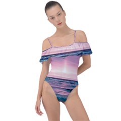 Sunset Ocean Beach Catcher Dream Evening Night Sunset Frill Detail One Piece Swimsuit