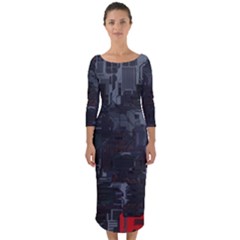 Abstract Tech Computer Motherboard Technology Quarter Sleeve Midi Bodycon Dress by Cemarart