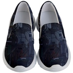 Abstract Tech Computer Motherboard Technology Kids Lightweight Slip Ons by Cemarart