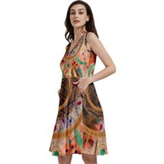 Dream Catcher Colorful Vintage Sleeveless V-neck Skater Dress With Pockets