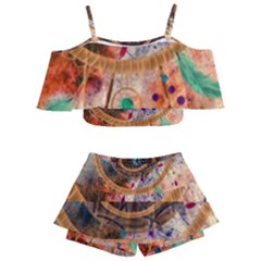 Dream Catcher Colorful Vintage Kids  Off Shoulder Skirt Bikini by Cemarart