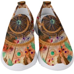 Dream Catcher Colorful Vintage Kids  Slip On Sneakers by Cemarart