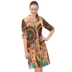 Dream Catcher Colorful Vintage Long Sleeve Mini Shirt Dress by Cemarart