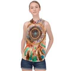 Dream Catcher Colorful Vintage High Neck Satin Top by Cemarart