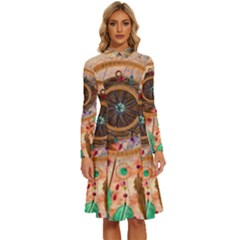 Dream Catcher Colorful Vintage Long Sleeve Shirt Collar A-line Dress by Cemarart