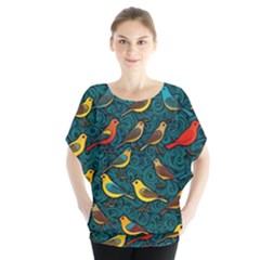 Bird Pattern Colorful Batwing Chiffon Blouse