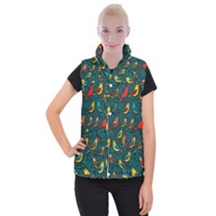 Bird Pattern Colorful Women s Button Up Vest