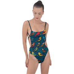Bird Pattern Colorful Tie Strap One Piece Swimsuit by Cemarart