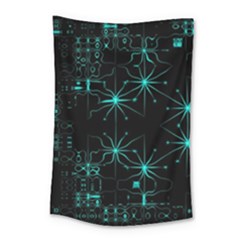 Space Time Abstract Pattern Alien Dark Green Pattern Small Tapestry by Cemarart