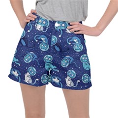 Cat Astronaut Space Suit Pattern Women s Ripstop Shorts by Cemarart