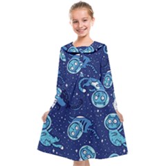 Cat Astronaut Space Suit Pattern Kids  Midi Sailor Dress