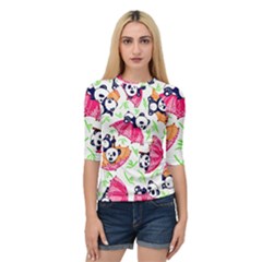 Panda Umbrella Pattern Quarter Sleeve Raglan T-shirt