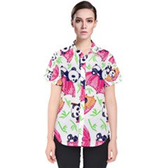 Panda Umbrella Pattern Women s Short Sleeve Shirt