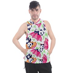 Panda Umbrella Pattern Men s Sleeveless Hoodie