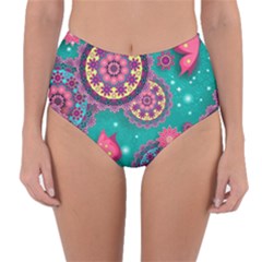 Floral Pattern Abstract Colorful Flow Oriental Spring Summer Reversible High-waist Bikini Bottoms by Cemarart