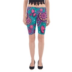 Floral Pattern Abstract Colorful Flow Oriental Spring Summer Yoga Cropped Leggings by Cemarart