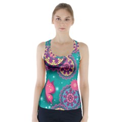 Floral Pattern Abstract Colorful Flow Oriental Spring Summer Racer Back Sports Top by Cemarart