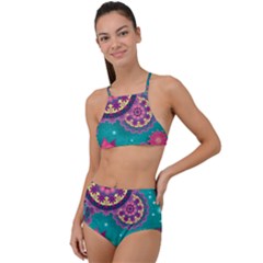 Floral Pattern Abstract Colorful Flow Oriental Spring Summer Halter Tankini Set by Cemarart