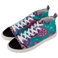 Floral Pattern Abstract Colorful Flow Oriental Spring Summer Men s Mid-top Canvas Sneakers by Cemarart
