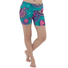 Floral Pattern Abstract Colorful Flow Oriental Spring Summer Lightweight Velour Yoga Shorts by Cemarart