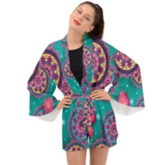 Floral Pattern Abstract Colorful Flow Oriental Spring Summer Long Sleeve Kimono