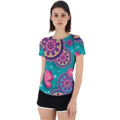 Floral Pattern Abstract Colorful Flow Oriental Spring Summer Back Cut Out Sport T-shirt by Cemarart