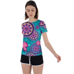 Floral Pattern Abstract Colorful Flow Oriental Spring Summer Back Circle Cutout Sports T-shirt by Cemarart