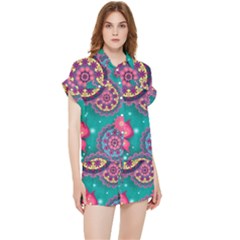 Floral Pattern Abstract Colorful Flow Oriental Spring Summer Chiffon Lounge Set by Cemarart