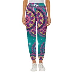Floral Pattern Abstract Colorful Flow Oriental Spring Summer Women s Cropped Drawstring Pants by Cemarart