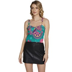 Floral Pattern Abstract Colorful Flow Oriental Spring Summer Flowy Camisole Tie Up Top by Cemarart