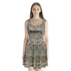 Brown Vintage Floral Pattern Damask Floral Vintage Retro Split Back Mini Dress 