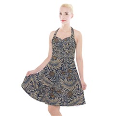 Brown Vintage Floral Pattern Damask Floral Vintage Retro Halter Party Swing Dress 