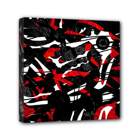 Shape Line Red Black Abstraction Mini Canvas 6  X 6  (stretched)