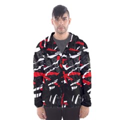 Shape Line Red Black Abstraction Men s Hooded Windbreaker