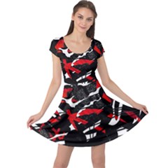 Shape Line Red Black Abstraction Cap Sleeve Dress