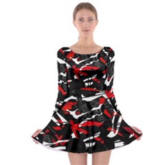 Shape Line Red Black Abstraction Long Sleeve Skater Dress