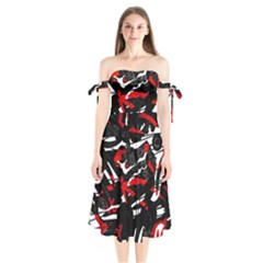 Shape Line Red Black Abstraction Shoulder Tie Bardot Midi Dress